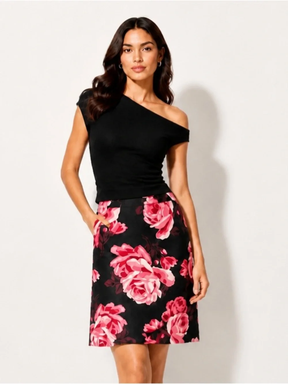 KATE SPADE Pencil Skirt Rose Floral Print Black Red Pink Knee Length Career Sz 4